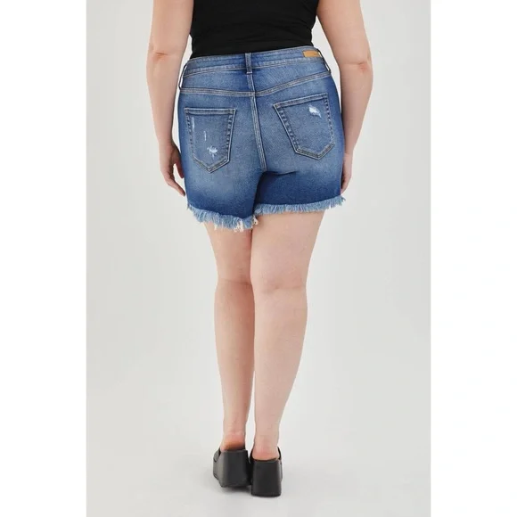 Cello Curvy Boyfriend Shorts with Uneven Fray Hem - Picture 3 of 5